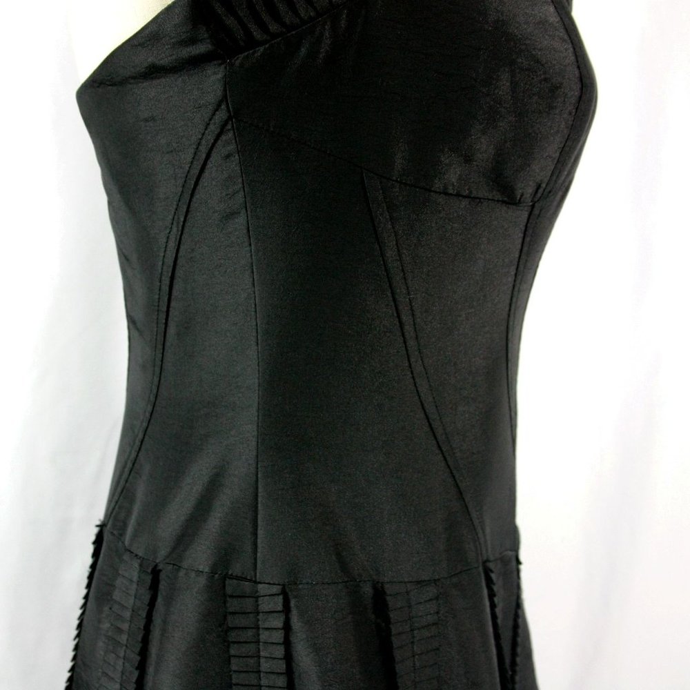 Jans Boutique Black Taffeta Full Flare Strapless Formal Dress w Floral Pleats 6 - Picture 5 of 9